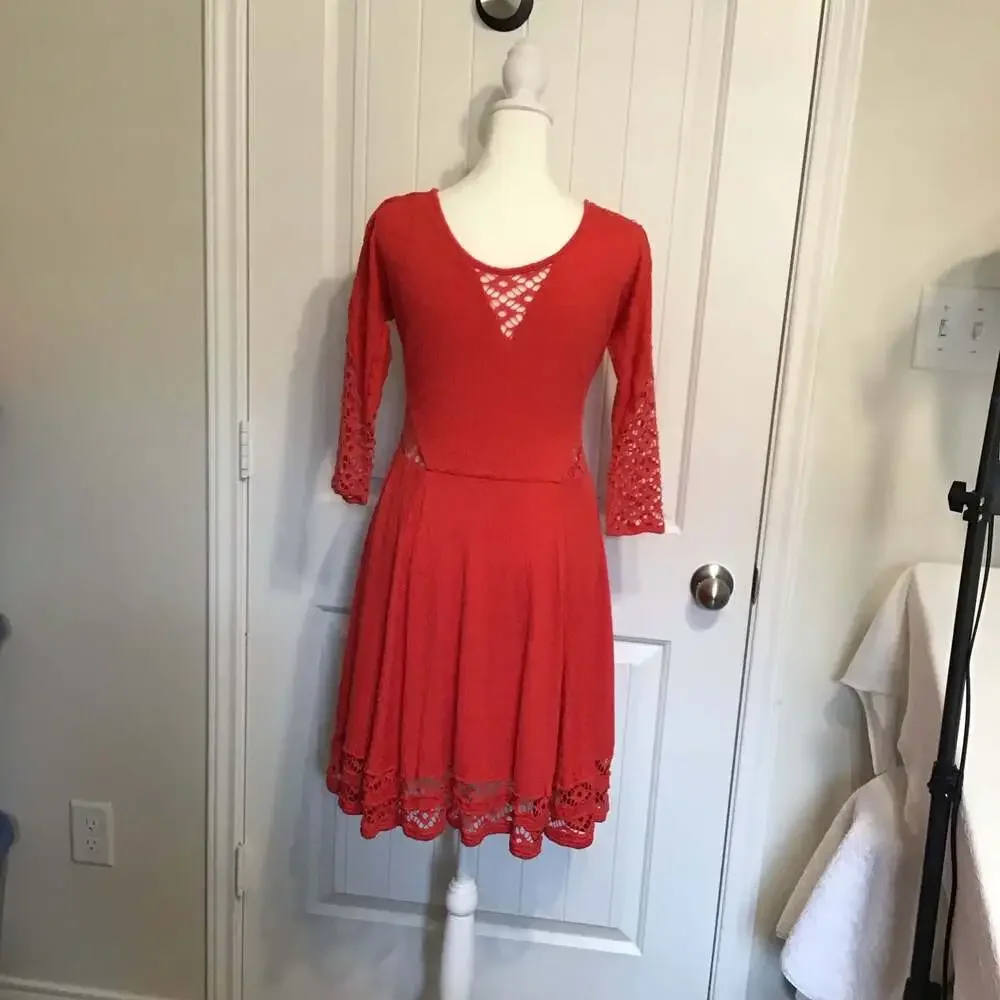 Free People To The Point Crochet Mini Flare Dress Small Summer Boho Chic